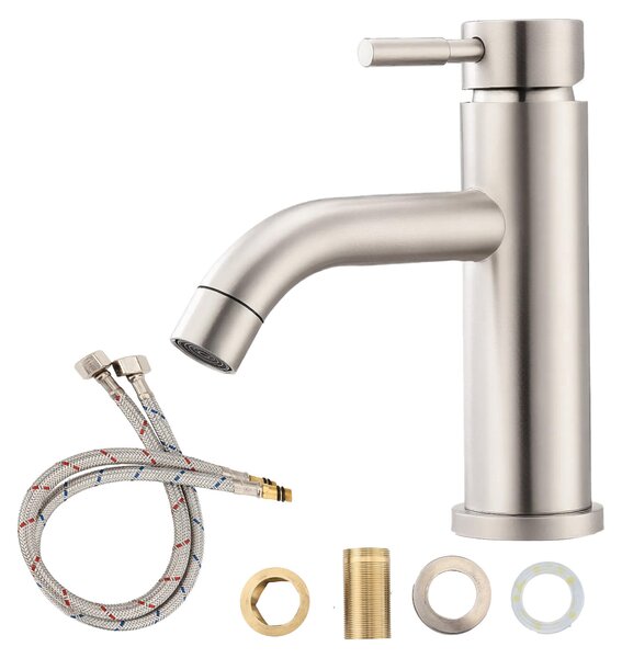 Miscelatore per lavabo Moonbite YP-LT001, rubinetto per lavabo in acciaio inossidabile spazzolato, completo di tubi di collegamento