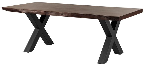 MASSIVMOEBEL24 | Tavolo da pranzo in legno acacia - laccato marrone / ferro X - antracite mat 220x100x77 FREEFORM 5