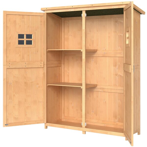 Outsunny - Armadietto da giardino in legno, ripostiglio per attrezzi, casetta da giardino con tetto a una falda, altezza 164 cm, finitura naturale