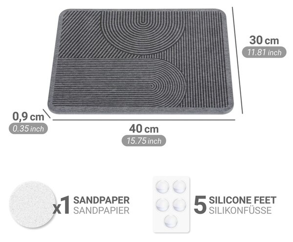 Tappetino scolapiatti grigio in diatomite 40x30 cm Damon – Wenko