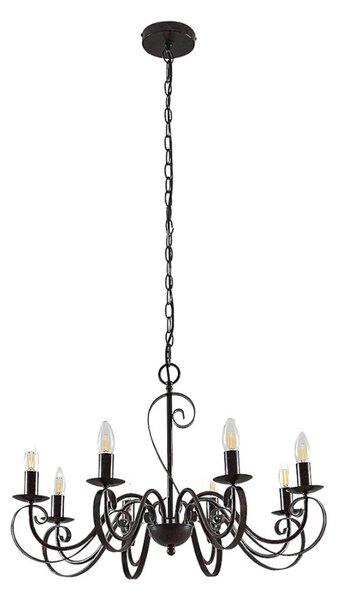 Lucande lampadario Caleb, 8 luci, color ruggine, metallo, E14