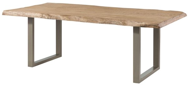 MASSIVMOEBEL24 | FREEFORM 5 tavolo da pranzo in legno di mango - verniciato beige / gambe in ferro U argento matt 200x100