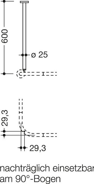 Sospensione a soffitto HEWI, d:25, A=600mm, cromo