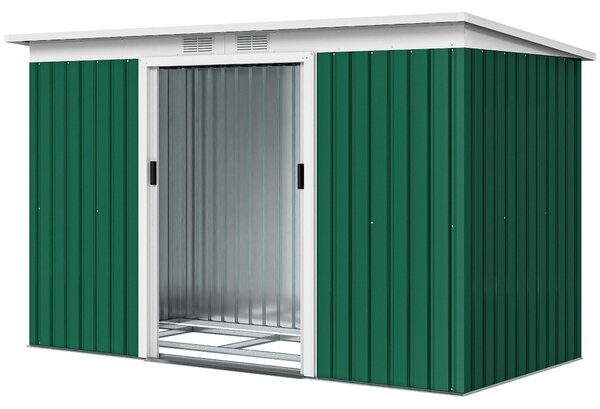 Casetta da giardino Outsunny con porta scorrevole, in acciaio, verde scuro