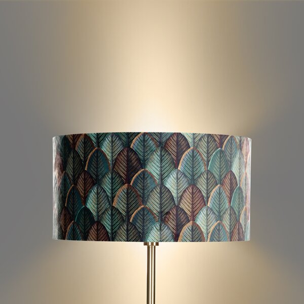 Lampada da terra in ottone con paralume in velluto, motivo a foglie e interno dorato 50/50/25 - Simplo
