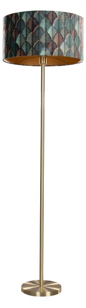 Lampada da terra in ottone con paralume in velluto, motivo a foglie e interno dorato 50/50/25 - Simplo