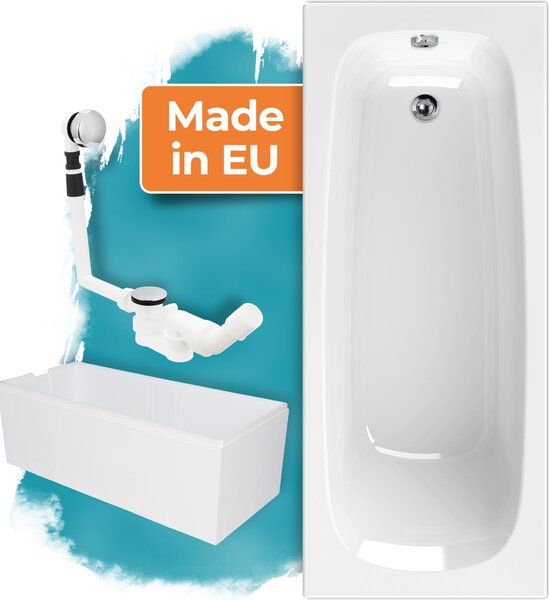 Calmwaters® Set completo per vasca 180x80 cm con supporto per vasca e set di scarico, set per vasca rettangolare in acrilico, vasca rettangolare originale 180 x 80 cm, bianco