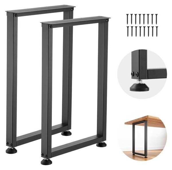 Piedini per tavolo - Set di 2 gambe/struttura per tavolo 45 x 74 cm - Portata fino a 1000 kg - Profilo quadrato - Per tavolo da pranzo, scrivania, tavolino da salotto - Nero