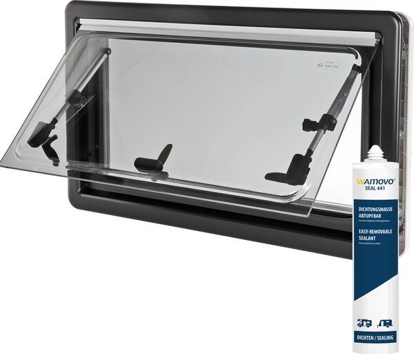 Finestra espositiva wamovo, 50x35 cm, finestra laterale, zanzariera, rullo oscurante, sigillante, per camper e caravan