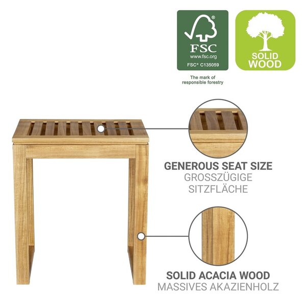 Sgabello di colore naturale in acacia massiccia Fondi – Wenko
