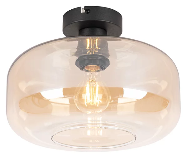 Plafoniera smart nera con vetro ambrato incl. Wifi A60 - Bizle