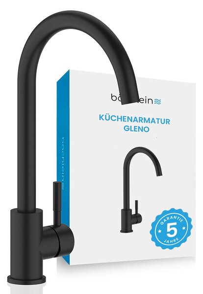 Miscelatore da cucina Bächlein 360° girevole colore nero opaco - miscelatore monocomando per lavello con bocca girevole a 360°, rubinetto da cucina extra solido