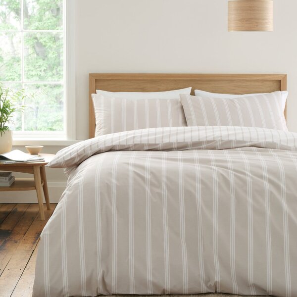 Biancheria da letto beige in cotone per letto matrimoniale/per letto esteso 230x220 cm Ashford Stripe – Bianca