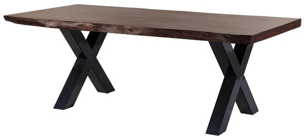 MASSIVMOEBEL24 | Tavolo da pranzo in legno acacia - laccato marone / ferro X - antracite lucido 220x90x77 FREEFORM 5
