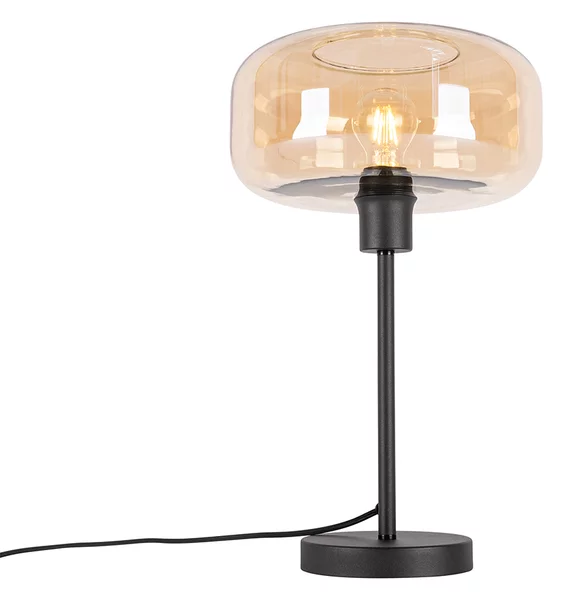 Lampada da tavolo Art Déco nera con vetro ambrato - Bizle