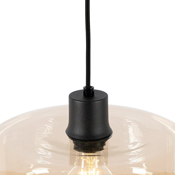 Lampada a sospensione smart nera con vetro ambrato incl. WiFi A60 - Bizle