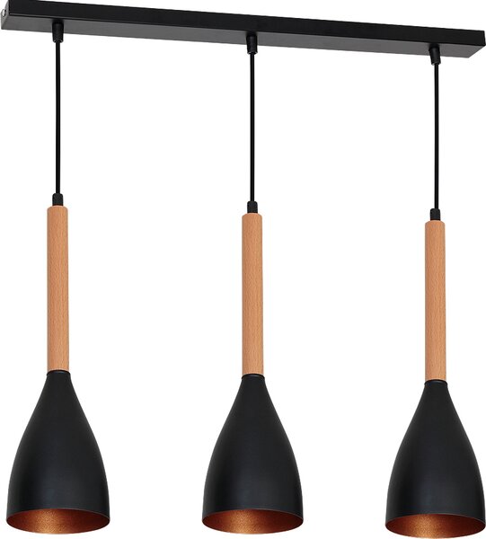 Lampada a sospensione retrò "Muza" nero oro legno metallo 3 luci sospensione soggiorno tavolo da pranzo