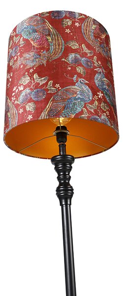 Lampada da terra nera con paralume pavone rosso 40 cm - Classico
