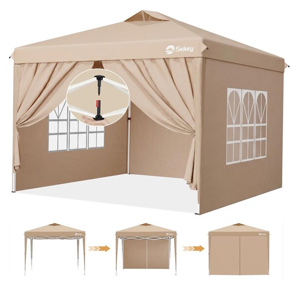Gazebo pieghevole Sekey 3x3 m gazebo pop up da giardino impermeabile a prova d'inverno incl. 4 pannelli laterali tenda da festa per giardino terrazza, tortora