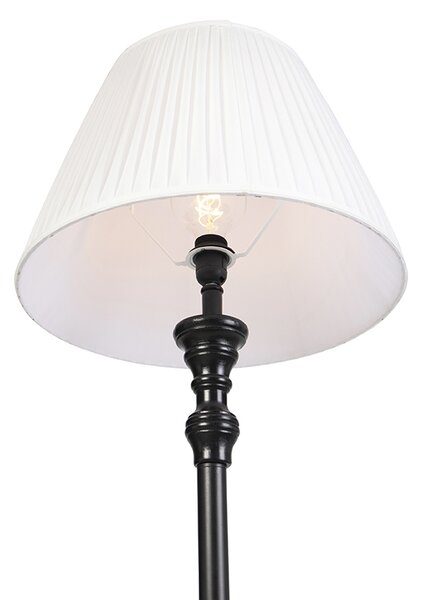 Lampada da terra nera con paralume plissettato bianco 45 cm - Classico