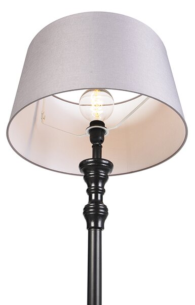 Lampada da terra nera con paralume in lino grigio 45 cm - Classico