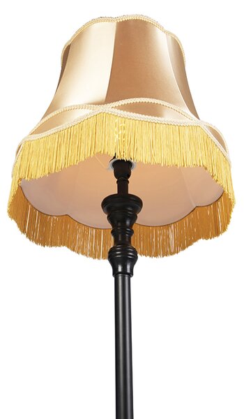 Lampada da terra nera con paralume Granny dorato - Classico