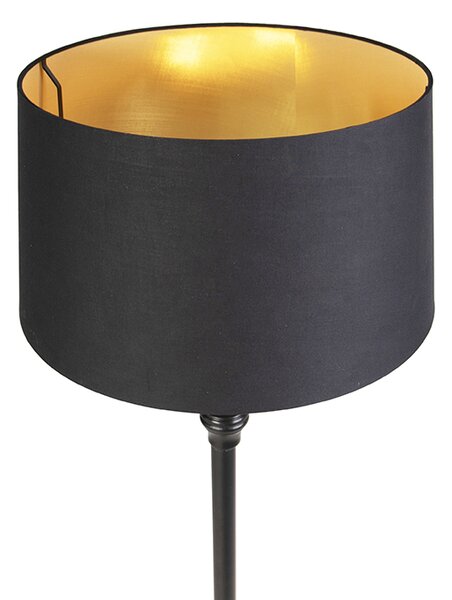 Lampada da terra con paralume in cotone nero con oro 45 cm - Classico