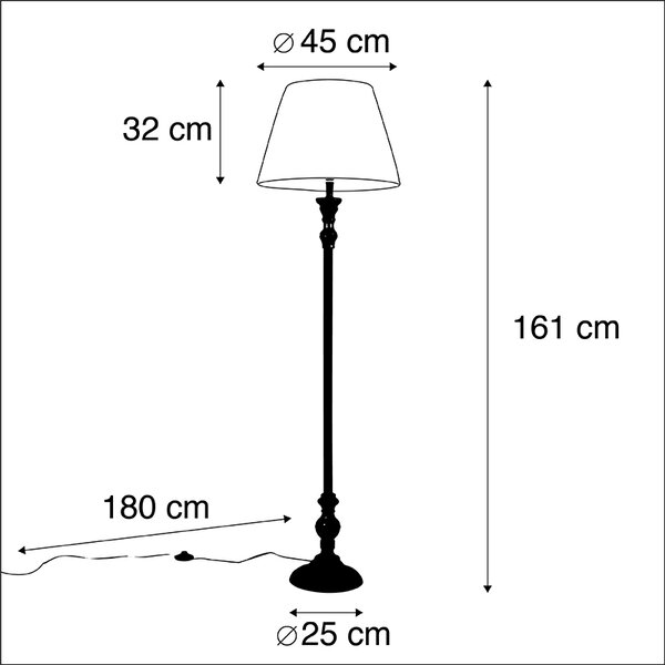 Lampada da terra nera con paralume plissettato bianco 45 cm - Classico
