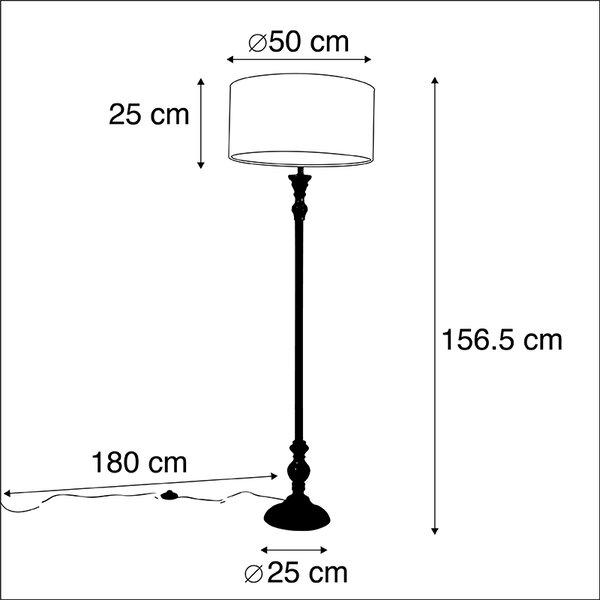 Lampada da terra nera con paralume in velluto pavone oro 50 cm - Classico