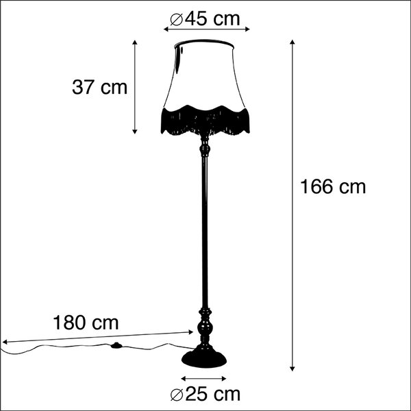 Lampada da terra nera con paralume granny rosa - Classico