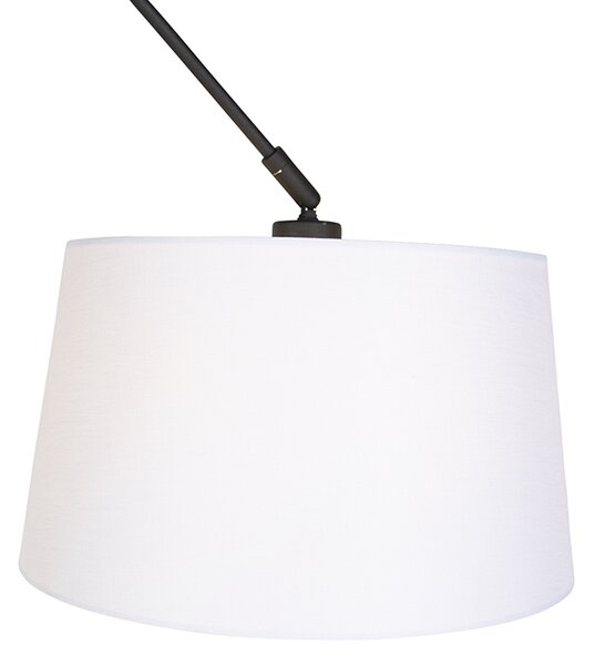 Lampada a sospensione nera con paralume in lino bianco 35 cm - Blitz