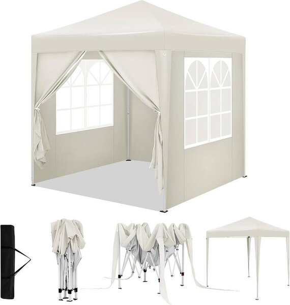 Gazebo WOLTU 2x2 m, con 4 pareti laterali, tendone da festa idrorepellente con protezione UV 50+, beige