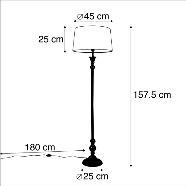 Lampada da terra con paralume in cotone nero con oro 45 cm - Classico