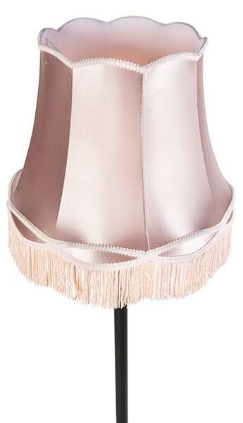 Lampada da terra nera con paralume granny rosa - Classico