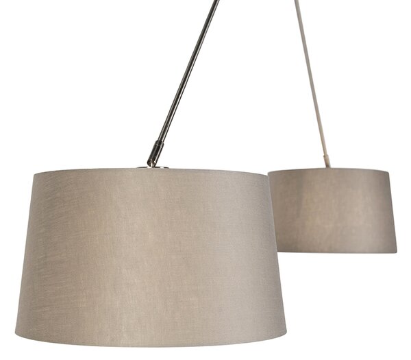Lampada a sospensione in acciaio con paralumi in lino color tortora 35 cm 2 luci - Blitz