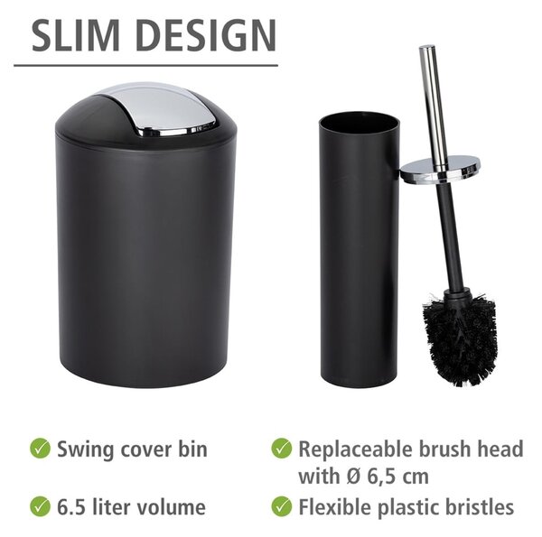 Set di accessori per il bagno nero opaco in plastica Calvo – Wenko