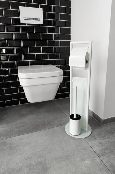 Porta carta igienica bianco opaco in acciaio inox con supporto con spazzola Ravina – Wenko