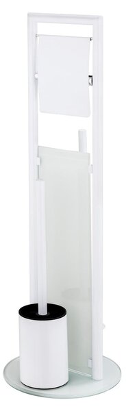 Porta carta igienica bianco opaco in acciaio inox con supporto con spazzola Ravina – Wenko
