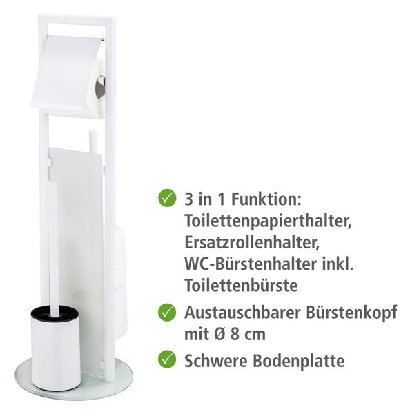 Porta carta igienica bianco opaco in acciaio inox con supporto con spazzola Ravina – Wenko