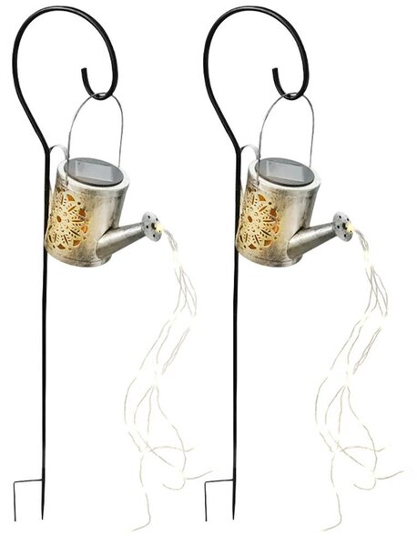 Set di 2 luci solari a LED, forma annaffiatoio, colore argento, altezza 94 cm