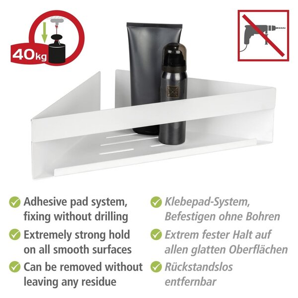 Mensola da bagno senza foratura/ad angolo bianco opaco in acciaio inox con aggancio Turbo-loc Genova – Wenko