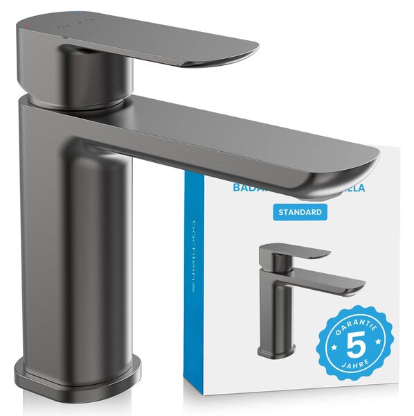 Miscelatore per bagno Bächlein Mizarela dal design classico, miscelatore monocomando con cartuccia in Vetroceramica di lunga durata e set di montaggio, rubinetto per bagno antracite - bocca piatta