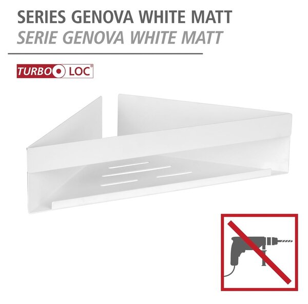 Mensola da bagno senza foratura/ad angolo bianco opaco in acciaio inox con aggancio Turbo-loc Genova – Wenko