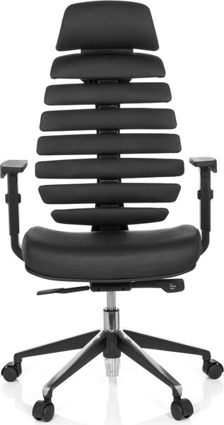 Hjh OFFICE Sedia da ufficio professionale ERGO LINE II PRO Sedia da scrivania ergonomica con braccioli (regolabili in altezza) in pelle nera Sedia girevole per ufficio e casa