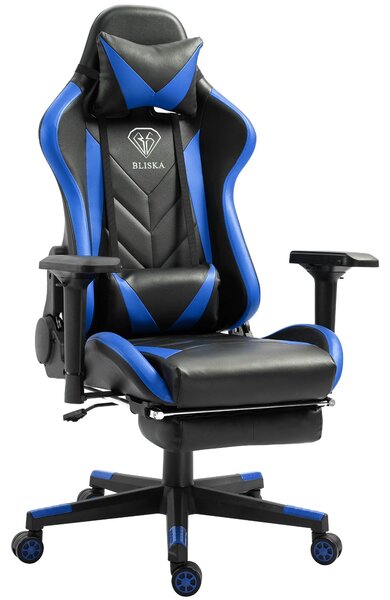 Sedia da gaming con poggiapiedi e braccioli ergonomici 4D. Sedia da gaming con design sportivo ergonomico. Sedia da gaming con cuscini lombari regolabili. Sedia da ufficio, colore: nero/blu