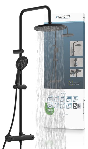 Set doccia sopraelevata ADRIA con miscelatore termostatico, nero opaco