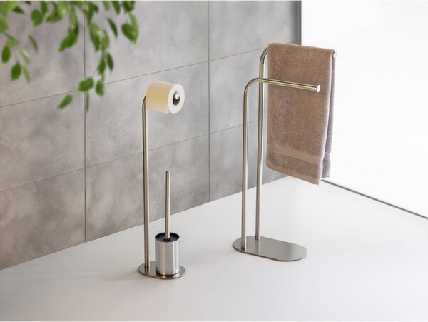 Porta carta igienica color argento opaco in acciaio inox con supporto con spazzola Levante – Wenko