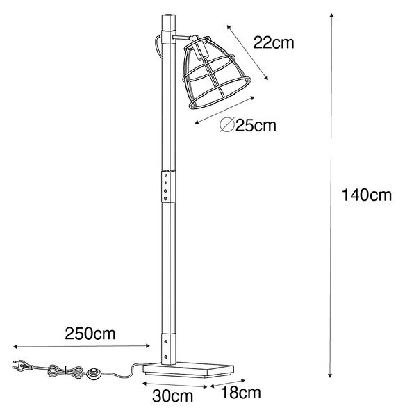 Lampada da terra industriale grigio scuro con legno - Arthur