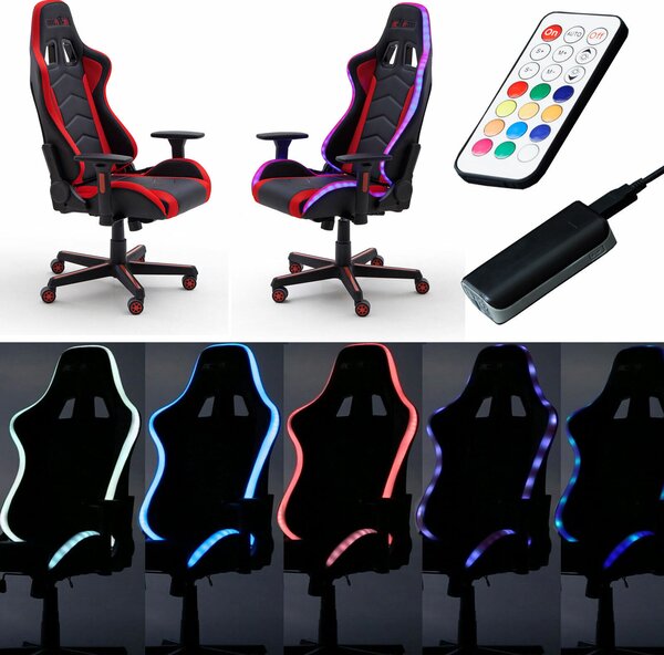 Sedia da gaming McRACING LED, poltrona da ufficio Racer, rosso e nero