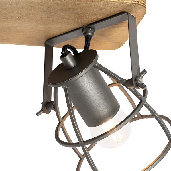 Faretto industriale grigio scuro con legno regolabile 2 luci - Arthur